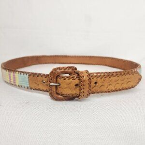 80s Guatemalan Ladies Medium Belt woven textile leather vintage boho